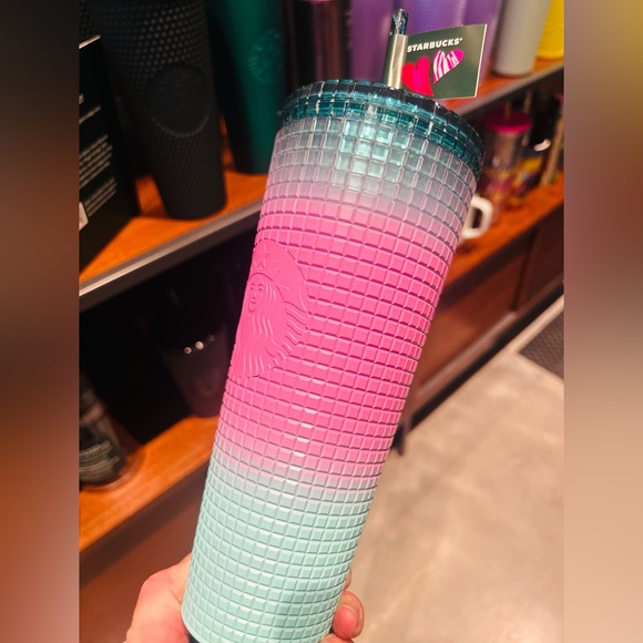 Starbucks Pink Ombré Grid Tumbler Gradient Cold Cup Tumbler Venti Valentines Day - Picture 9 of 10